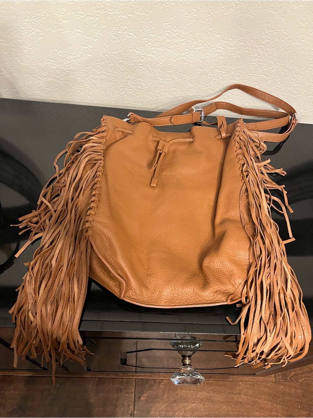 Vince Camuto Cognac Fringe Leather Shoulder Bag